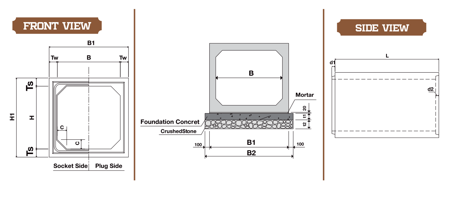 Front & Side View Technical Drawing